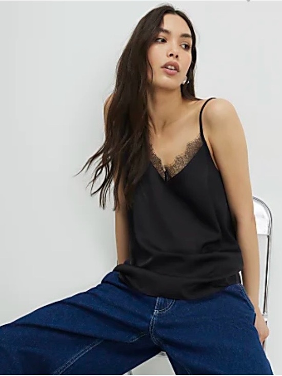 Anthropologie Tops - Floreat by Anthropologie Black Lace Trim Cami Silky Slip Whimsigoth Feminine, XS